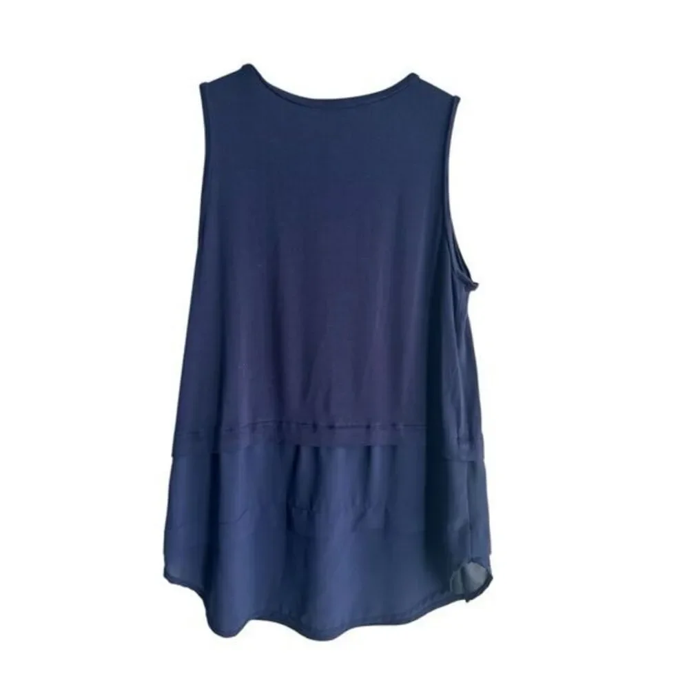 Michael Kors Navy Long Length Sleeveless Top with‎ Chiffon Layers Womens Medium